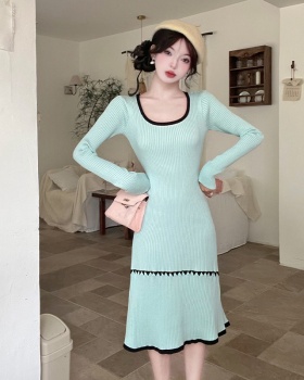 France style dress pinched waist sweater dress for women