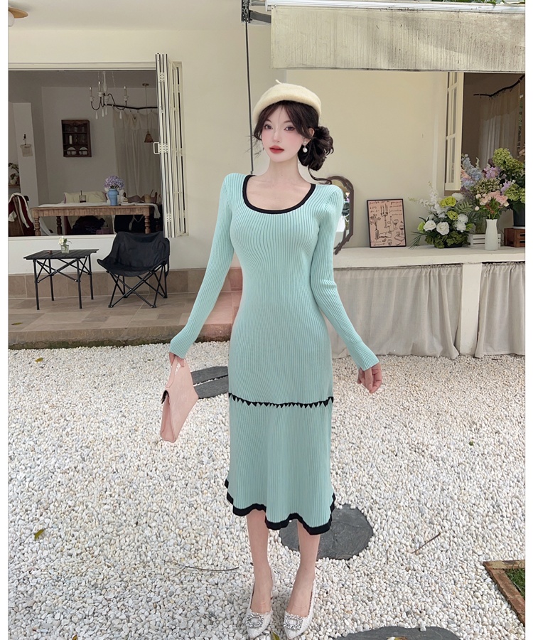 France style dress pinched waist sweater dress for women