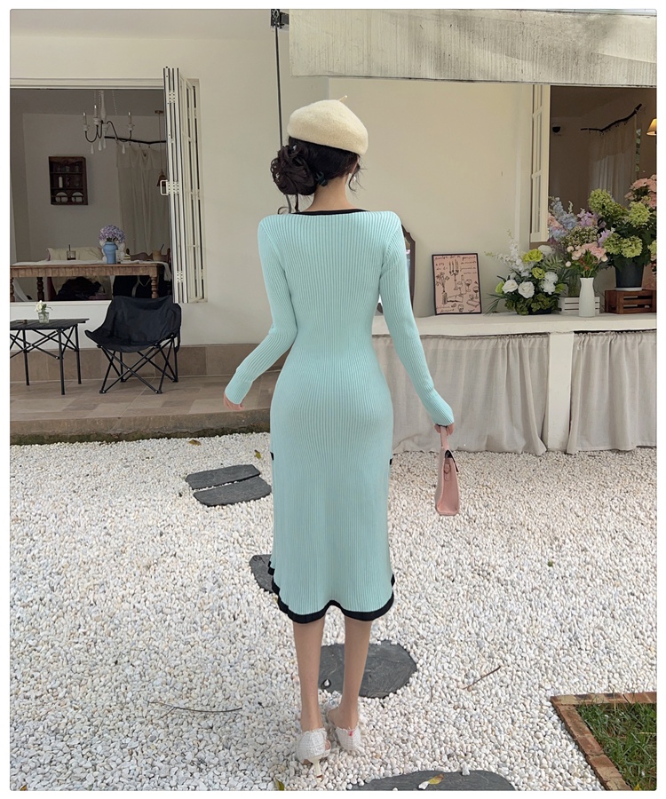 France style dress pinched waist sweater dress for women