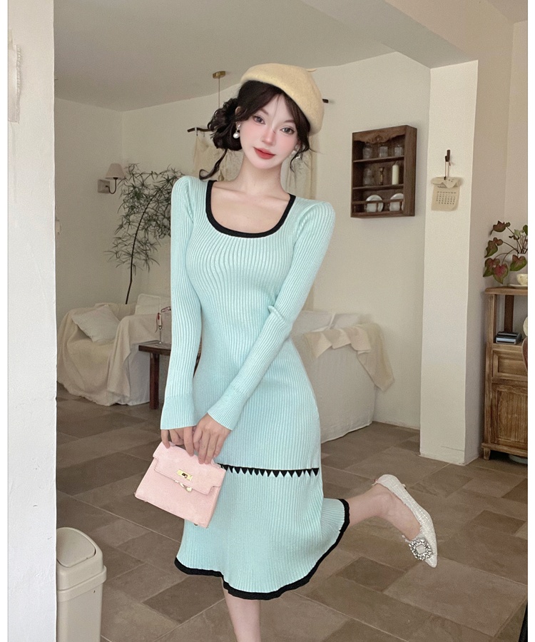 France style dress pinched waist sweater dress for women