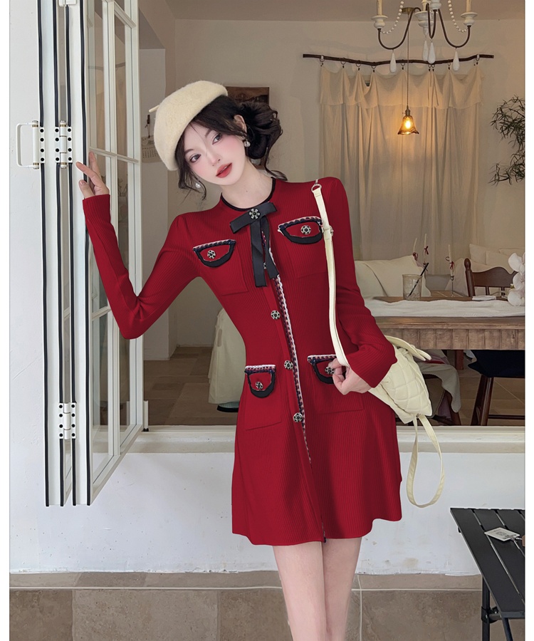 Bottoming slim dress A-line knitted sweater for women