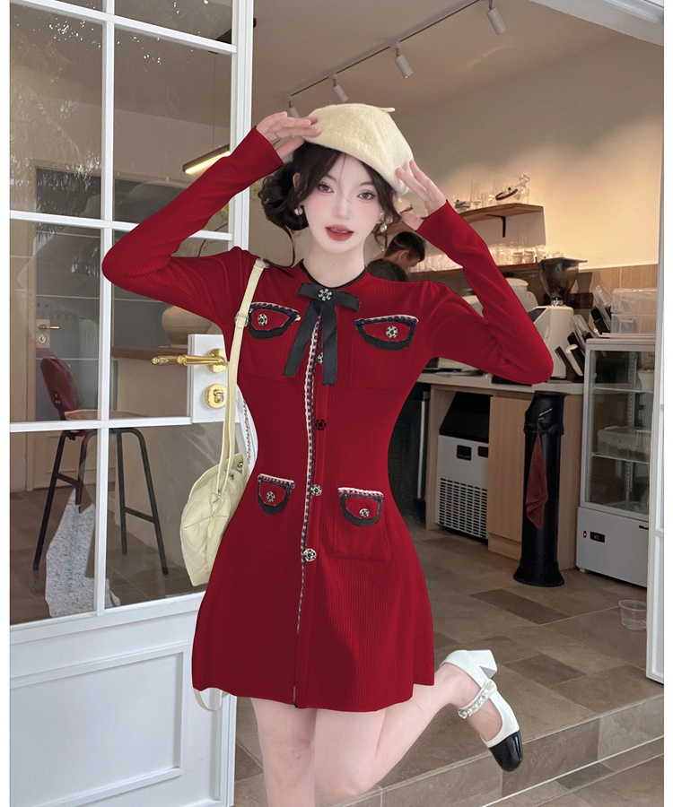 Bottoming slim dress A-line knitted sweater for women