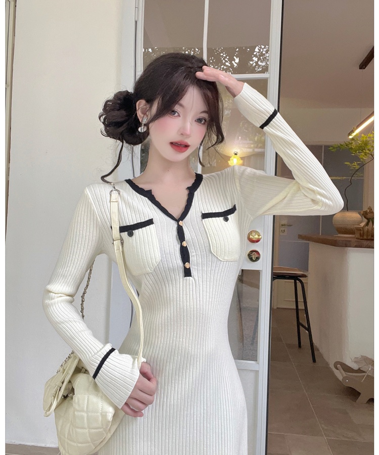 Chanelstyle sweater dress V-neck overcoat for women