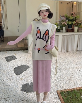Autumn and winter long dress knitted waistcoat 2pcs set