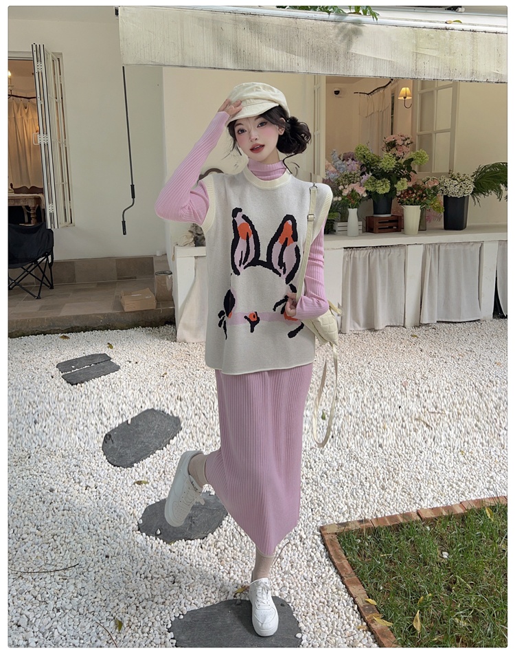 Autumn and winter long dress knitted waistcoat 2pcs set