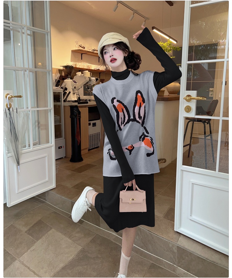 Autumn and winter long dress knitted waistcoat 2pcs set