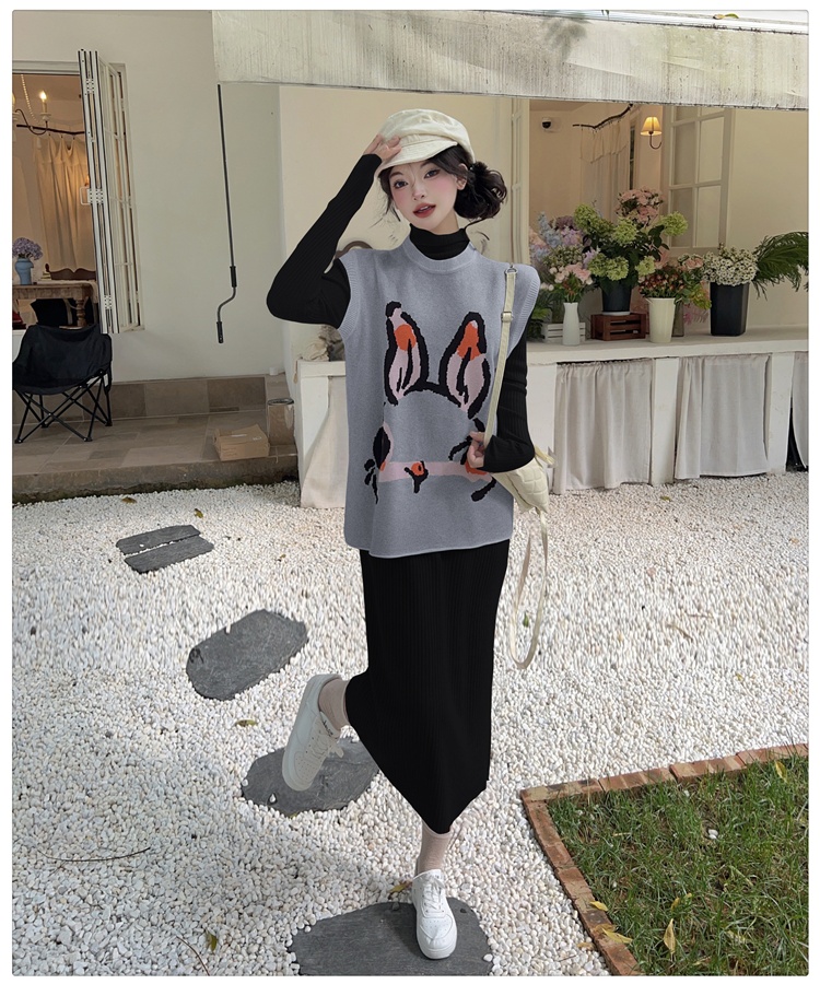 Autumn and winter long dress knitted waistcoat 2pcs set