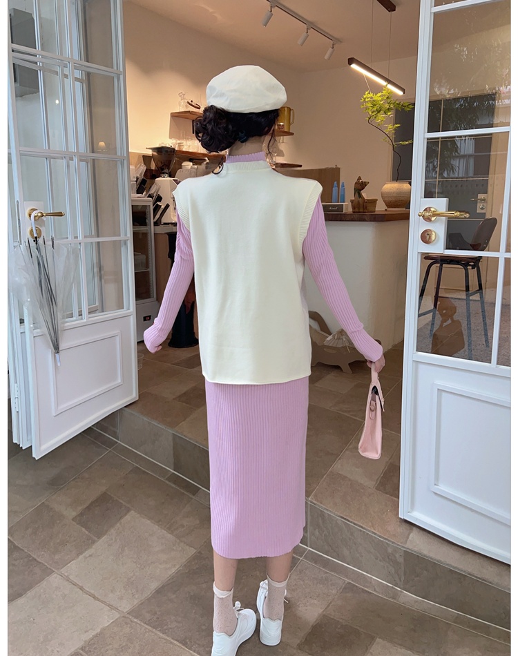 Autumn and winter long dress knitted waistcoat 2pcs set