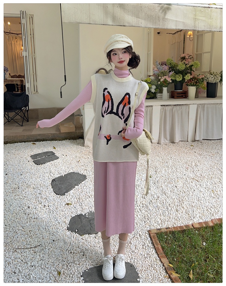 Autumn and winter long dress knitted waistcoat 2pcs set