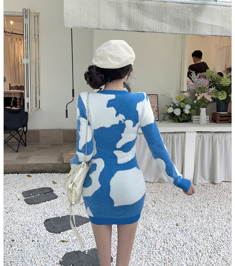 Autumn and winter knitted dress blue T-back