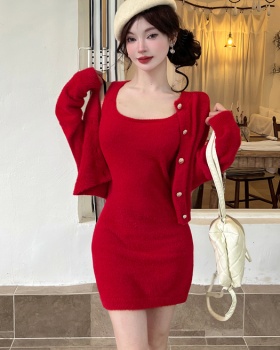 Autumn and winter dress cardigan 2pcs set