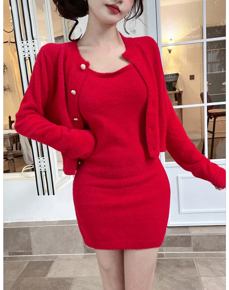 Autumn and winter dress cardigan 2pcs set