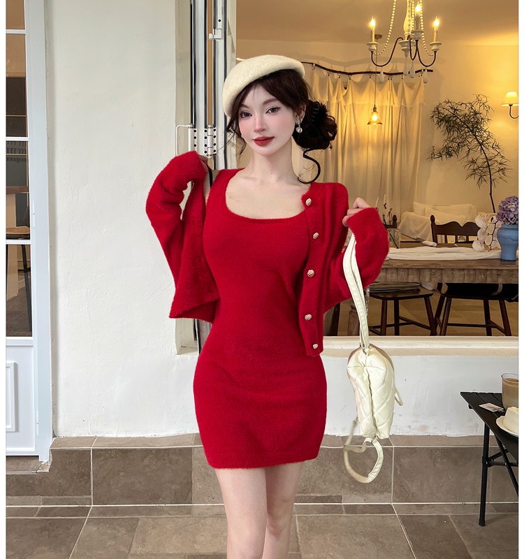 Autumn and winter dress cardigan 2pcs set