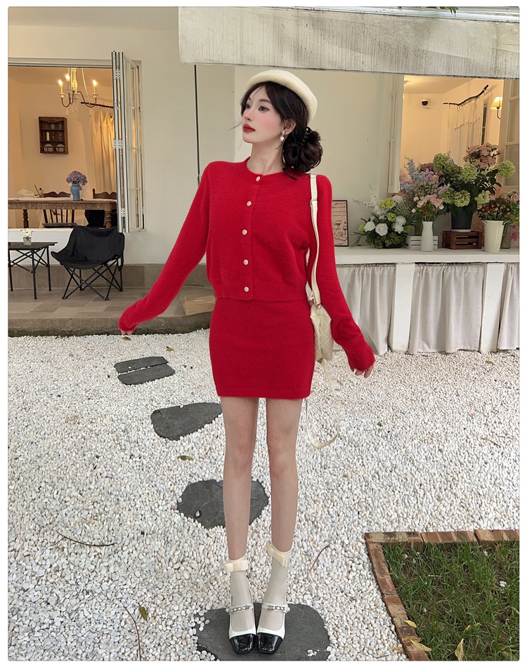 Autumn and winter dress cardigan 2pcs set