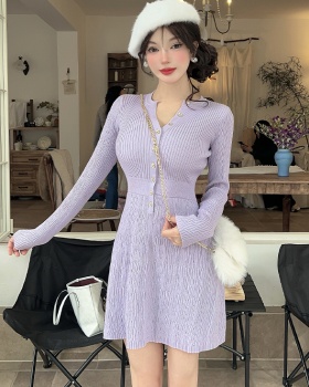 Purple autumn and winter unique inside the ride dress