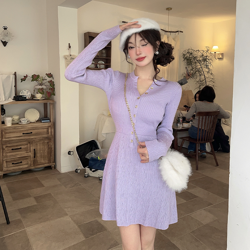 Purple autumn and winter unique inside the ride dress