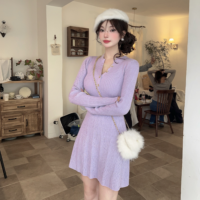 Purple autumn and winter unique inside the ride dress