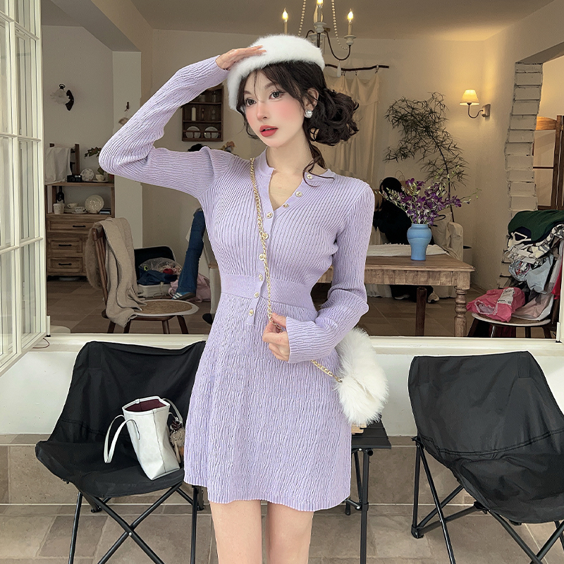 Purple autumn and winter unique inside the ride dress