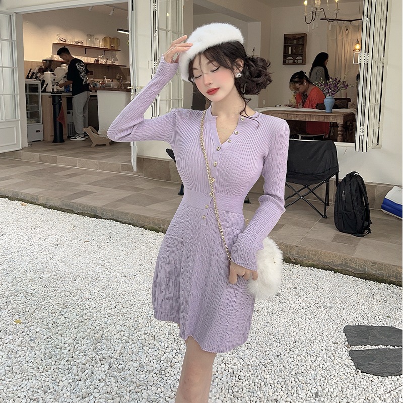 Purple autumn and winter unique inside the ride dress