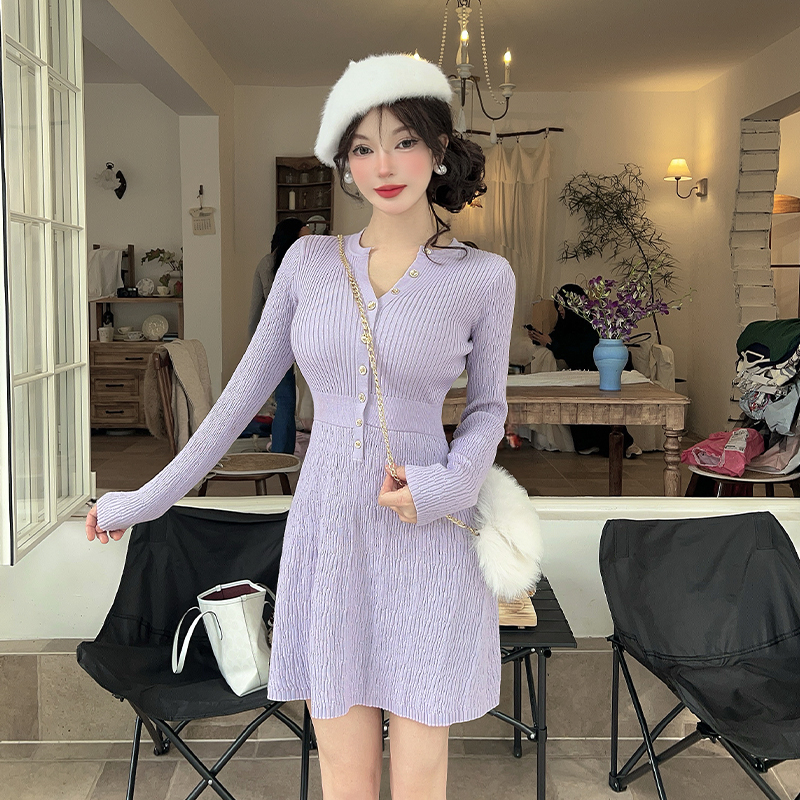 Purple autumn and winter unique inside the ride dress