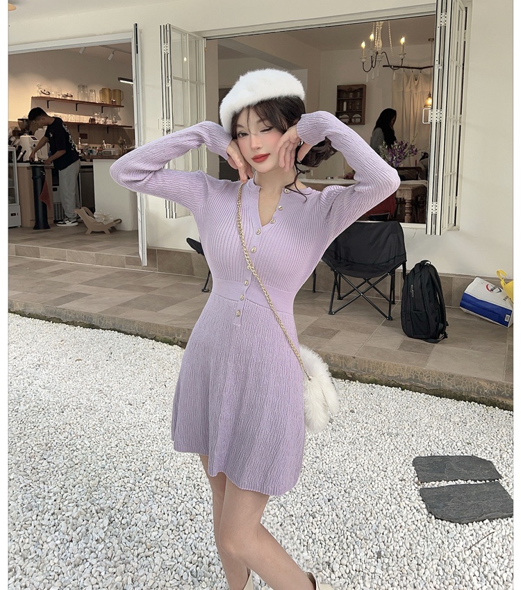 Purple autumn and winter unique inside the ride dress