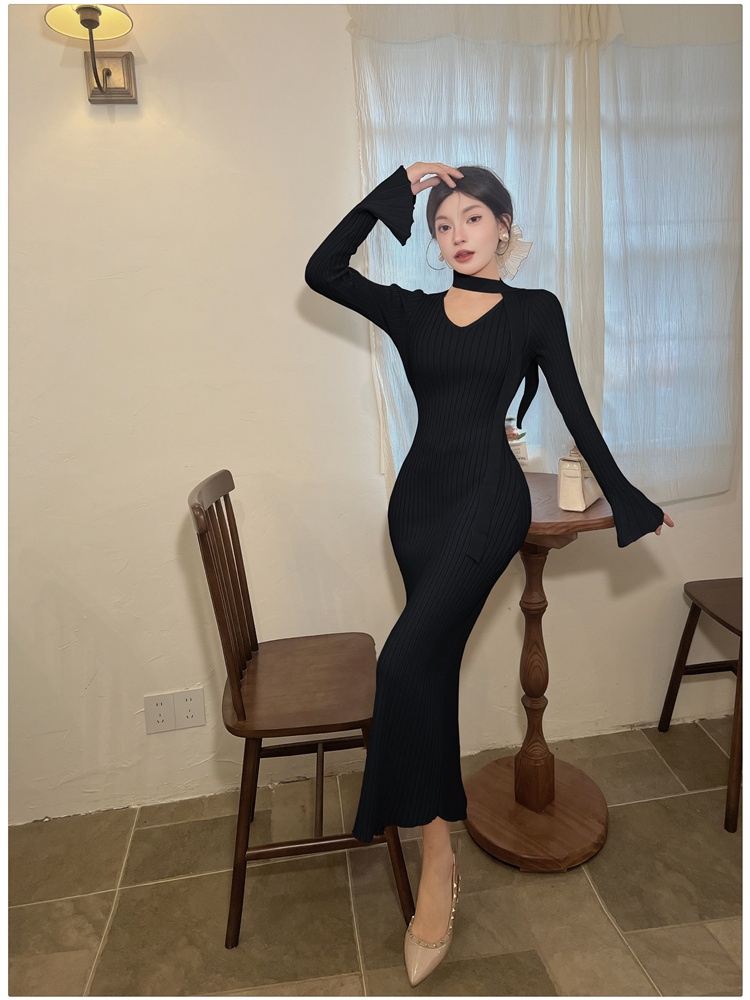 Package hip dress knitted long dress for women