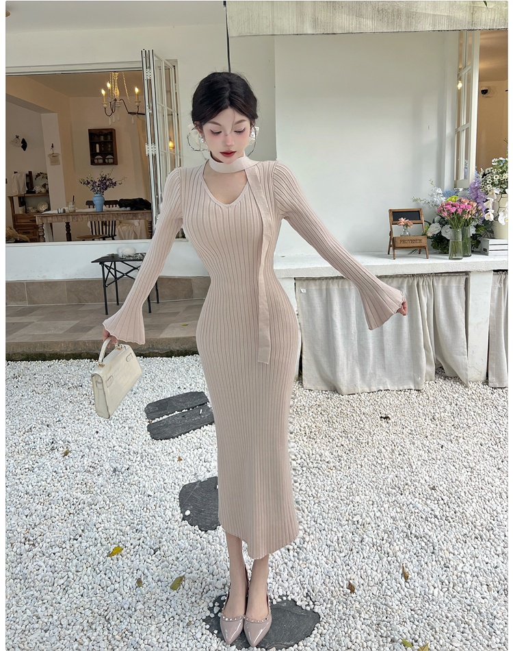 Package hip dress knitted long dress for women