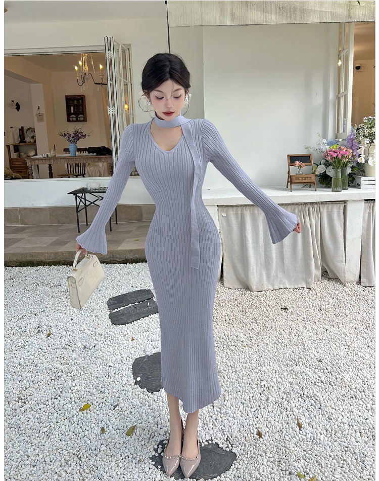 Package hip dress knitted long dress for women