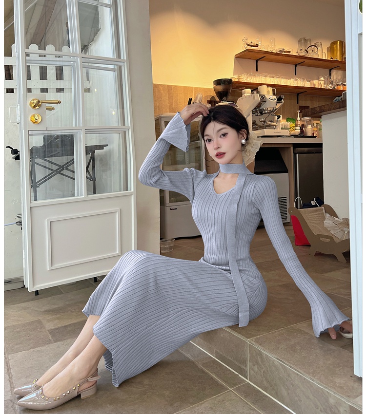 Package hip dress knitted long dress for women