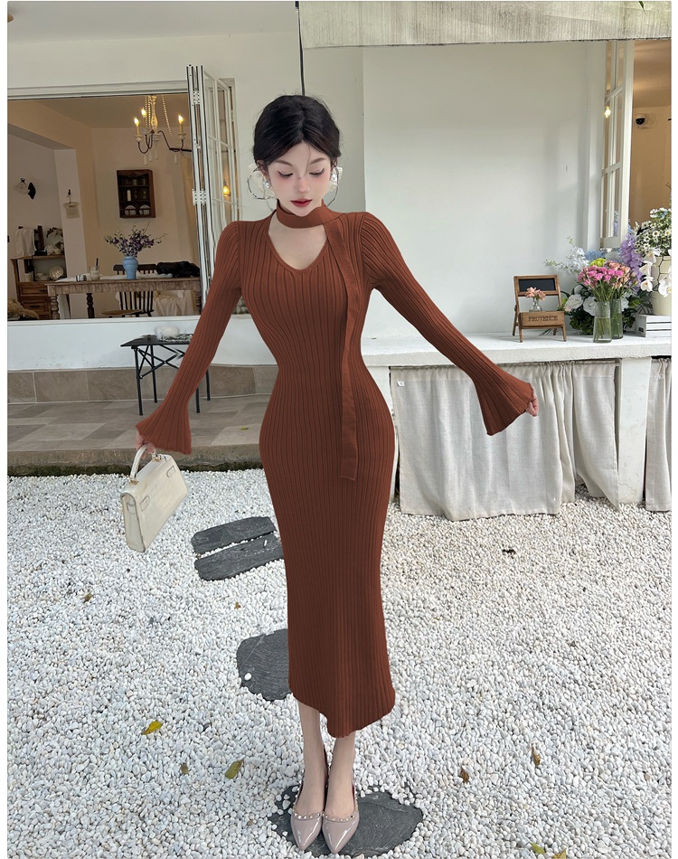 Package hip dress knitted long dress for women