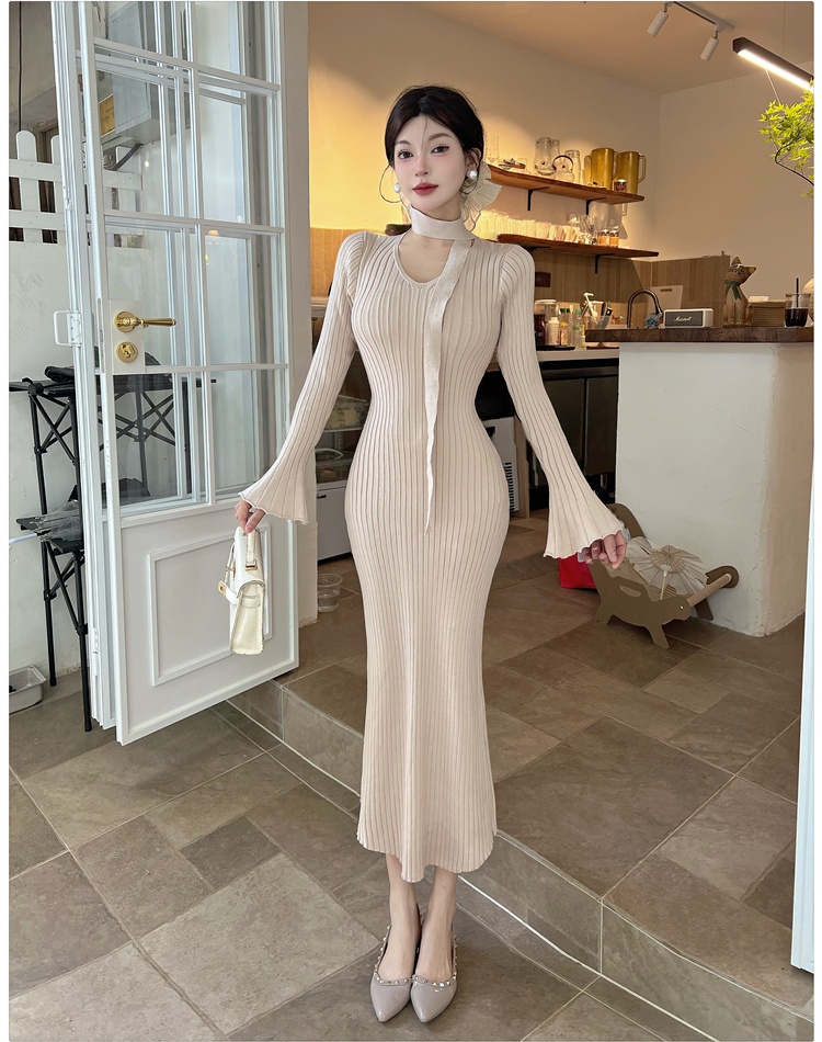 Package hip dress knitted long dress for women