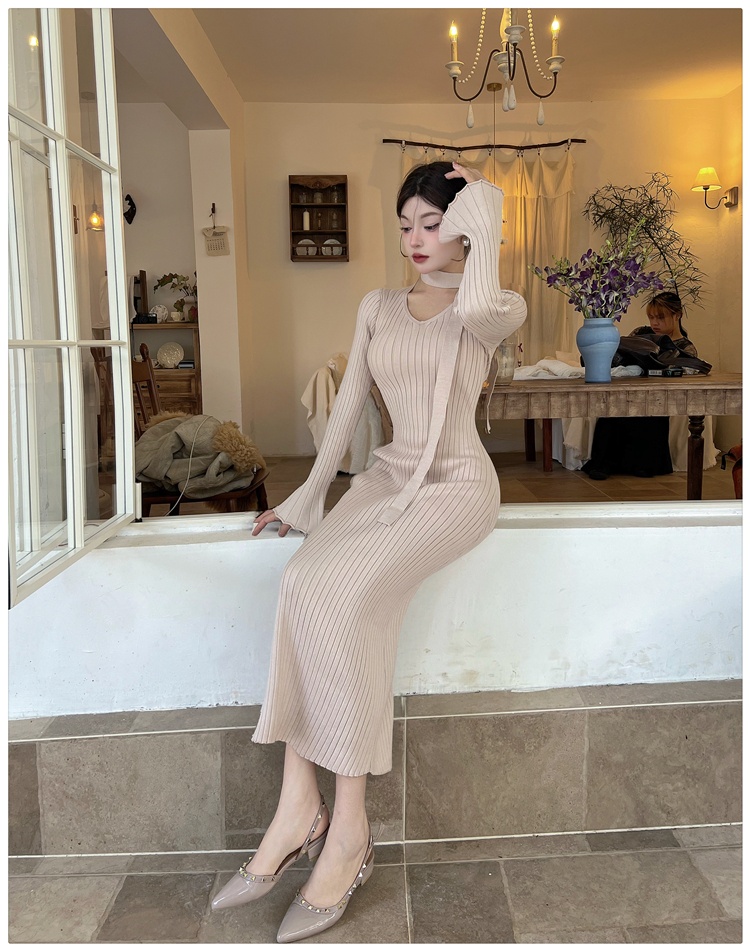 Package hip dress knitted long dress for women