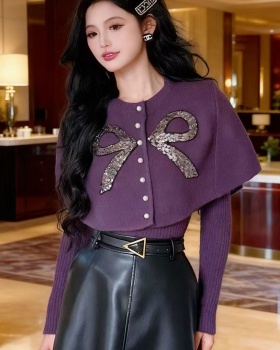 Knitted bow coat sequins Korean style tops