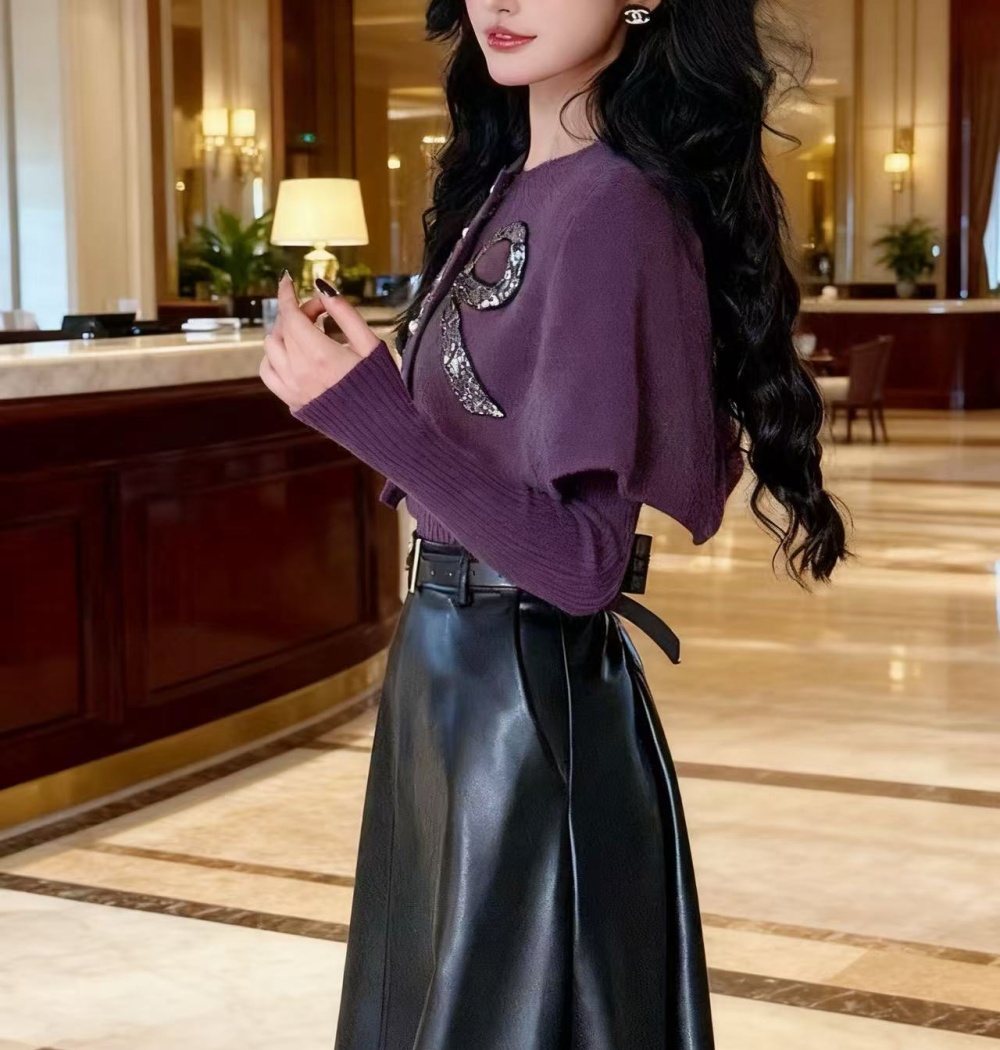 Knitted bow coat sequins Korean style tops