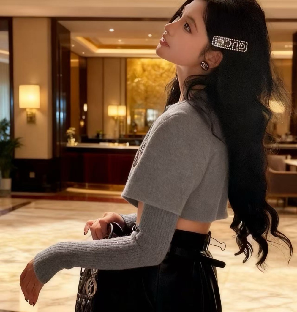 Knitted bow coat sequins Korean style tops