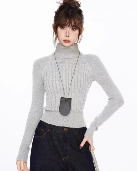 Autumn and winter high collar sweater pure tops