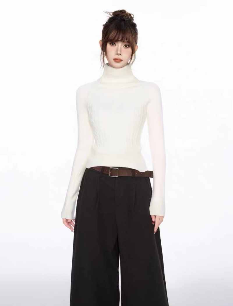 Autumn and winter high collar sweater pure tops