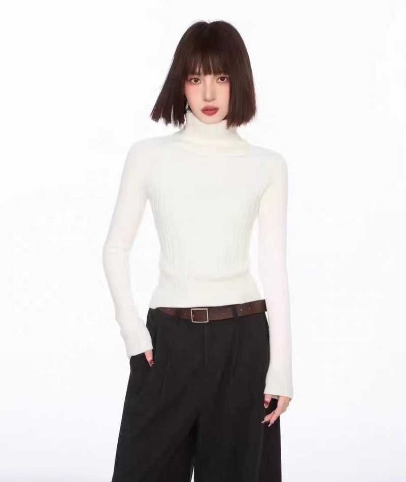 Autumn and winter high collar sweater pure tops