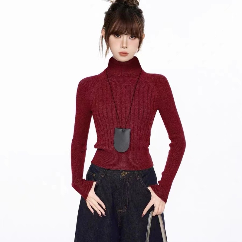 Autumn and winter high collar sweater pure tops