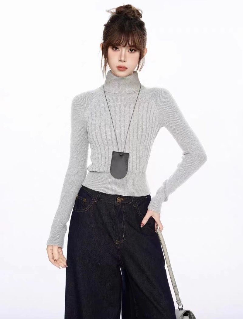 Autumn and winter high collar sweater pure tops
