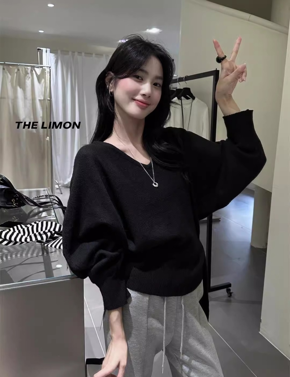 Wool bat sleeve shirts autumn slim sweater for women