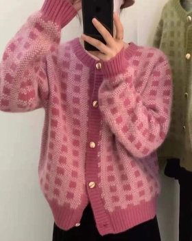 Korean style plaid sweater knitted cardigan for women