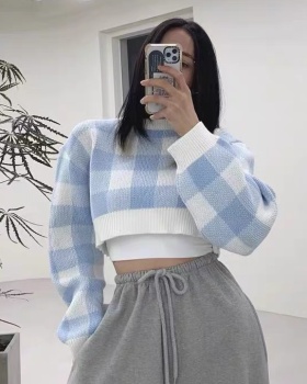 Round neck pullover mixed colors slim sweater for women