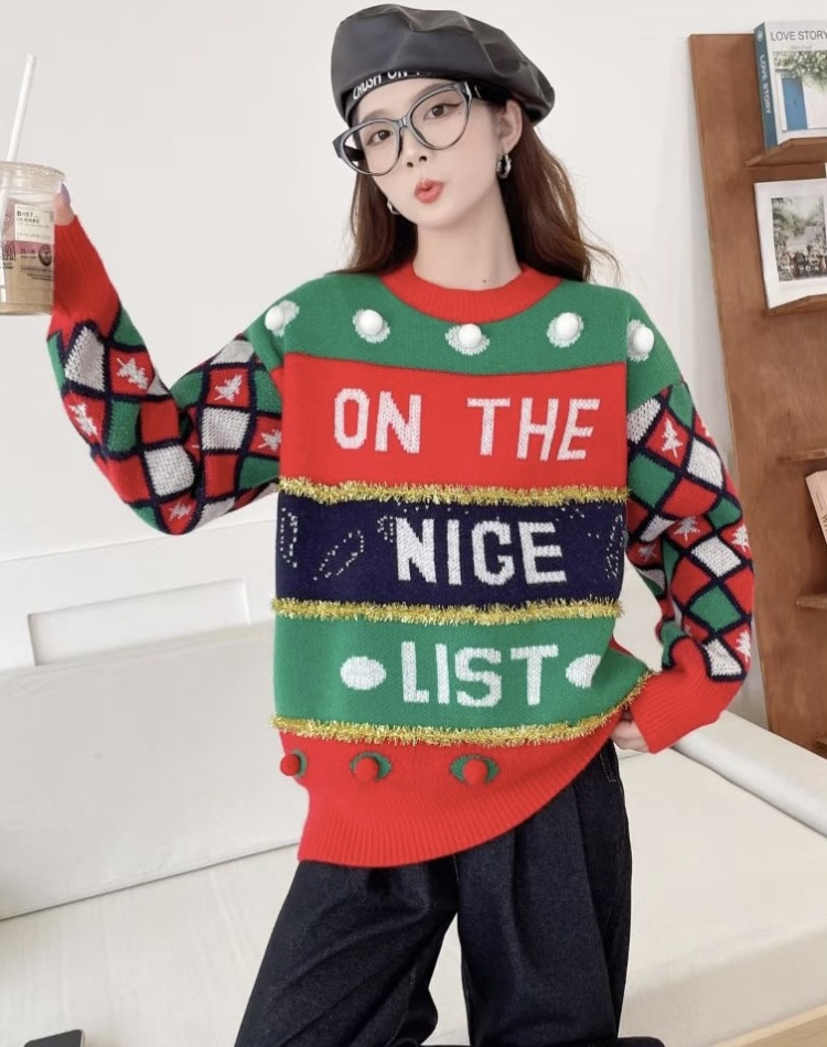 Round neck christmas sweater winter tops for women