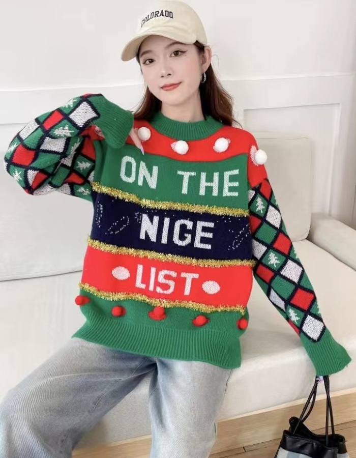 Round neck christmas sweater winter tops for women