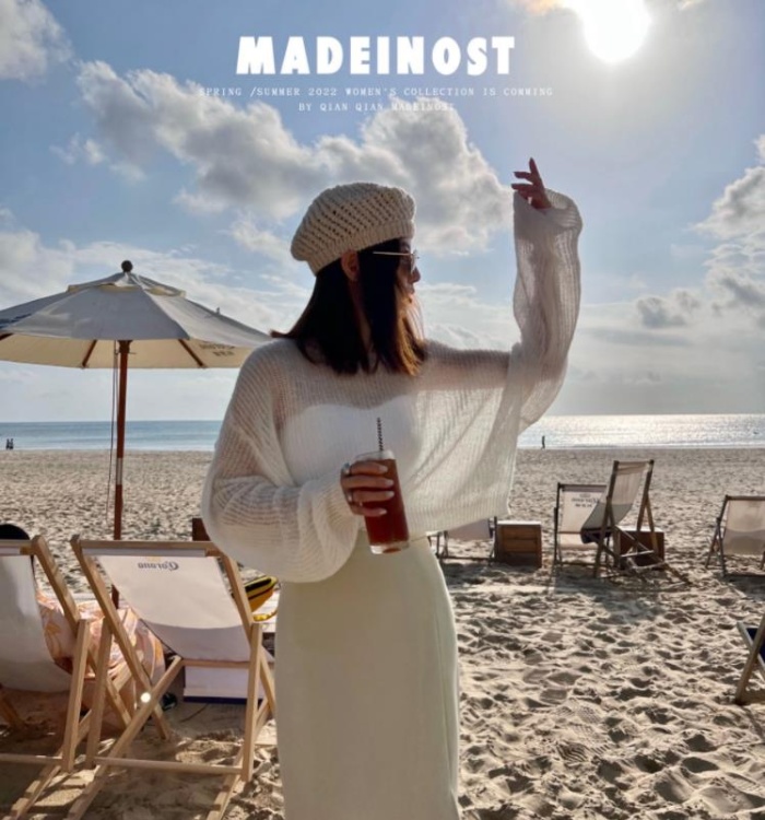 Spring simple long sleeve hollow thin sweater for women