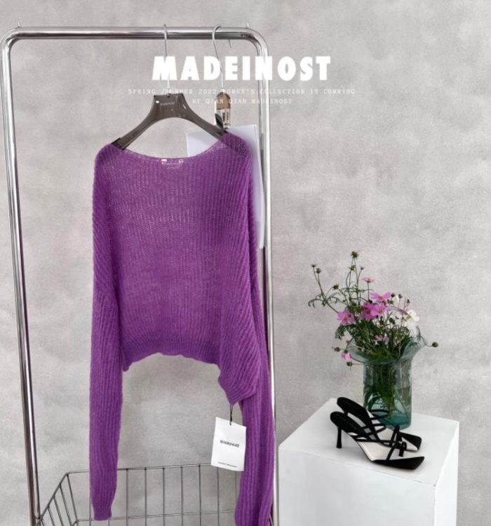 Spring simple long sleeve hollow thin sweater for women