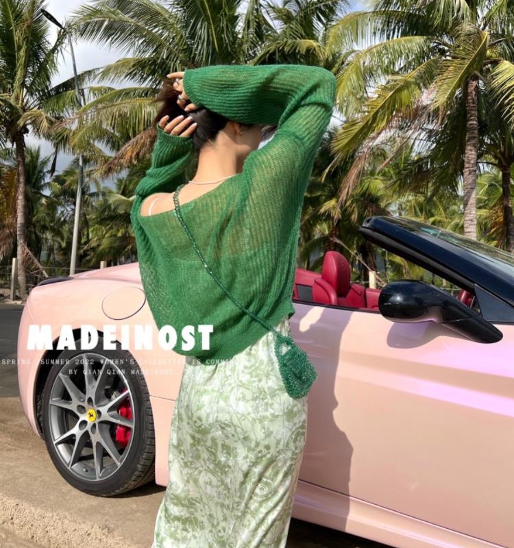 Spring simple long sleeve hollow thin sweater for women