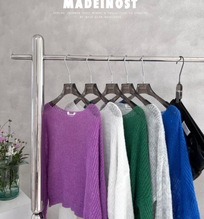 Spring simple long sleeve hollow thin sweater for women