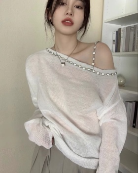Pure autumn rhinestone loose strapless sweater for women
